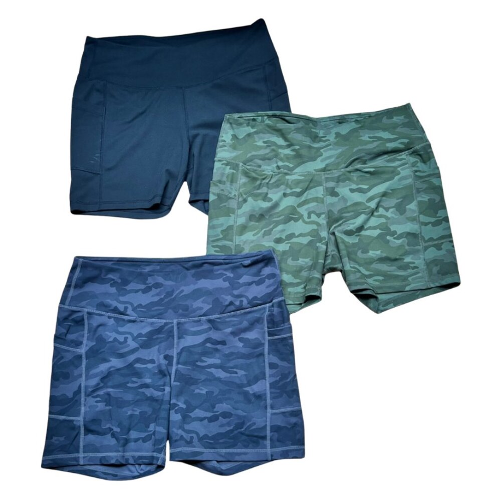 3 Pack Camo Biker Shorts Plus Size XXL 5” Inseam High Waist Stretch Activewear